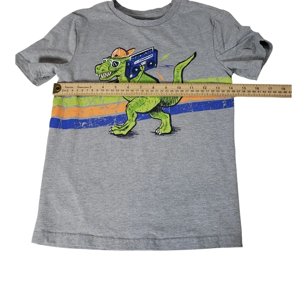 Tommy Bahama Boys Gray T-Rex Boombox Graphic Tee Shirt Size M 7/8